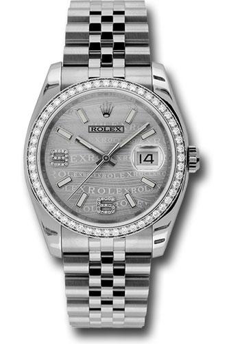 Rolex Steel and White Gold Datejust 36 Watch - 52 Diamond Bezel - Silver Wave Diamond 6 And 9 Arabic Dial - Jubilee Bracelet - 116244 swdaj