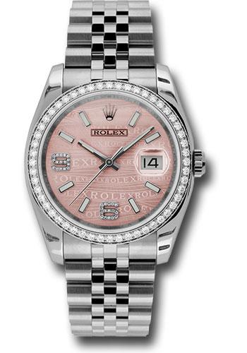 Rolex Steel and White Gold Datejust 36 Watch - 52 Diamond Bezel - Pink Wave Diamond 6 And 9 Arabic Dial - Jubilee Bracelet - 116244 pwdaj