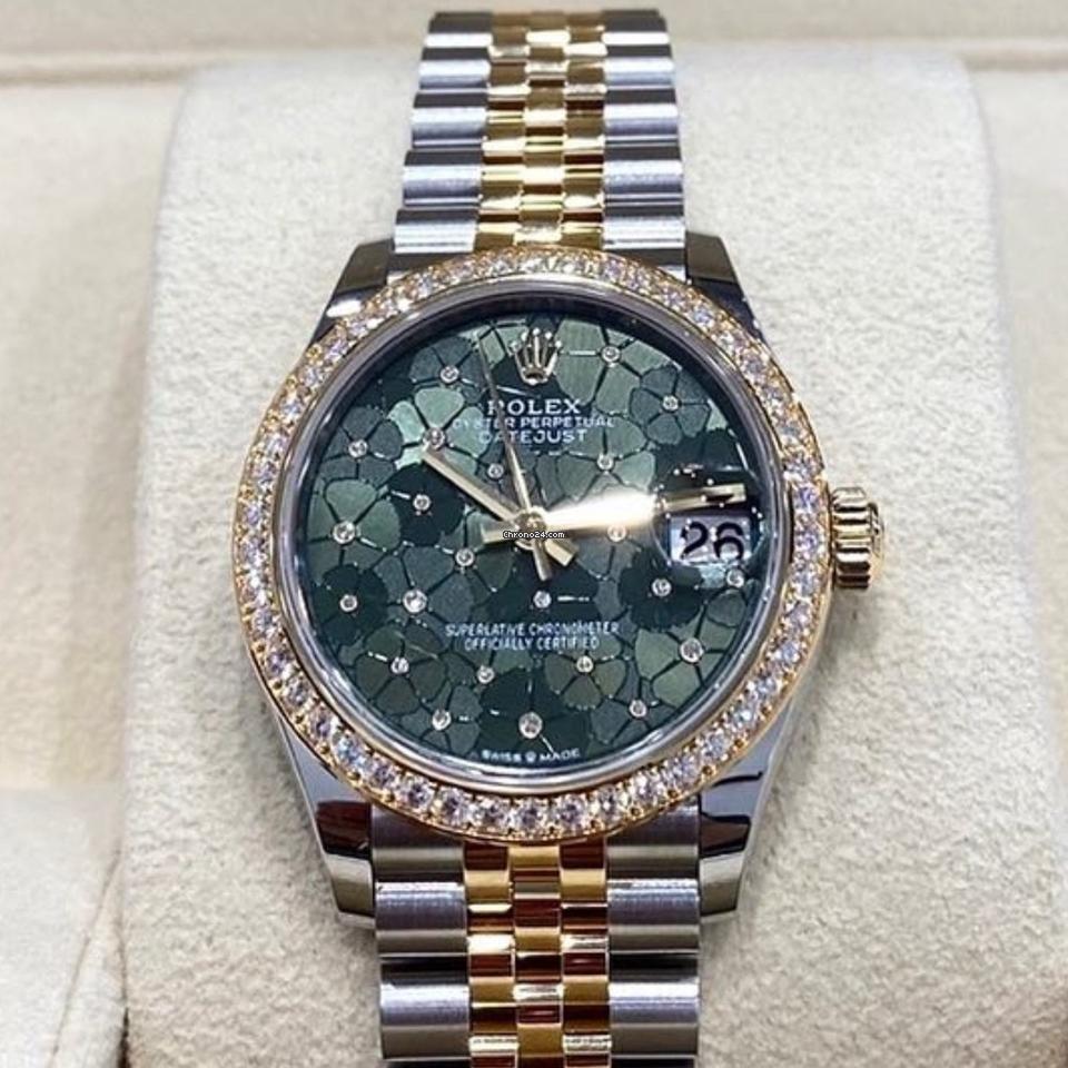 Rolex Datejust 31 NEW 2023 Datejust 31 GREN FLORAL FACTORY DIAMOND BEZEL 278383RBR