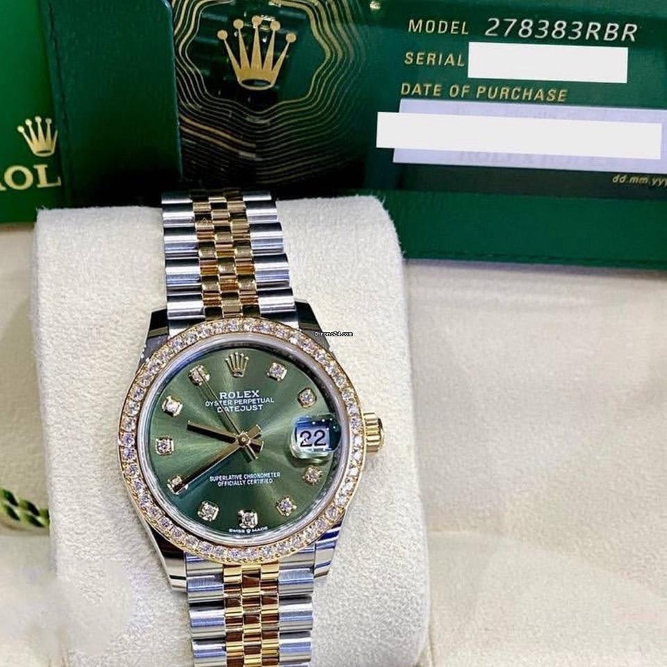 Rolex Datejust 31 NEW 2023 Datejust 31 GREEN DIAMOND FACTORY DIAMOND BEZEL 278383RBR