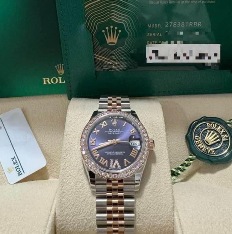 Rolex Datejust 31 NEW 2024 Datejust 31 AUBERGINE DIAL FACTORY DIAMOND BEZEL 278381RBR