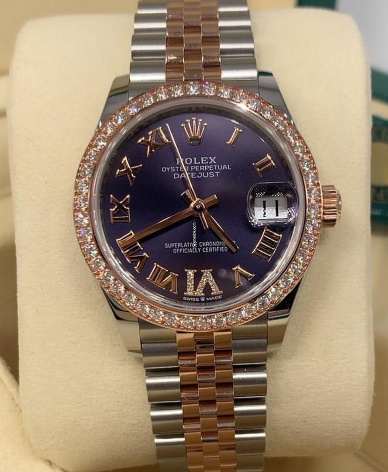 Rolex Datejust 31 NEW 2024 Datejust 31 AUBERGINE DIAL FACTORY DIAMOND BEZEL 278381RBR