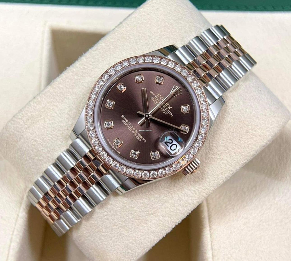 Rolex Datejust 31 NEW 2023 Datejust 31 CHOCOLATE DIAMOND DIAL FACTORY DIAMOND BEZEL 278381RBR