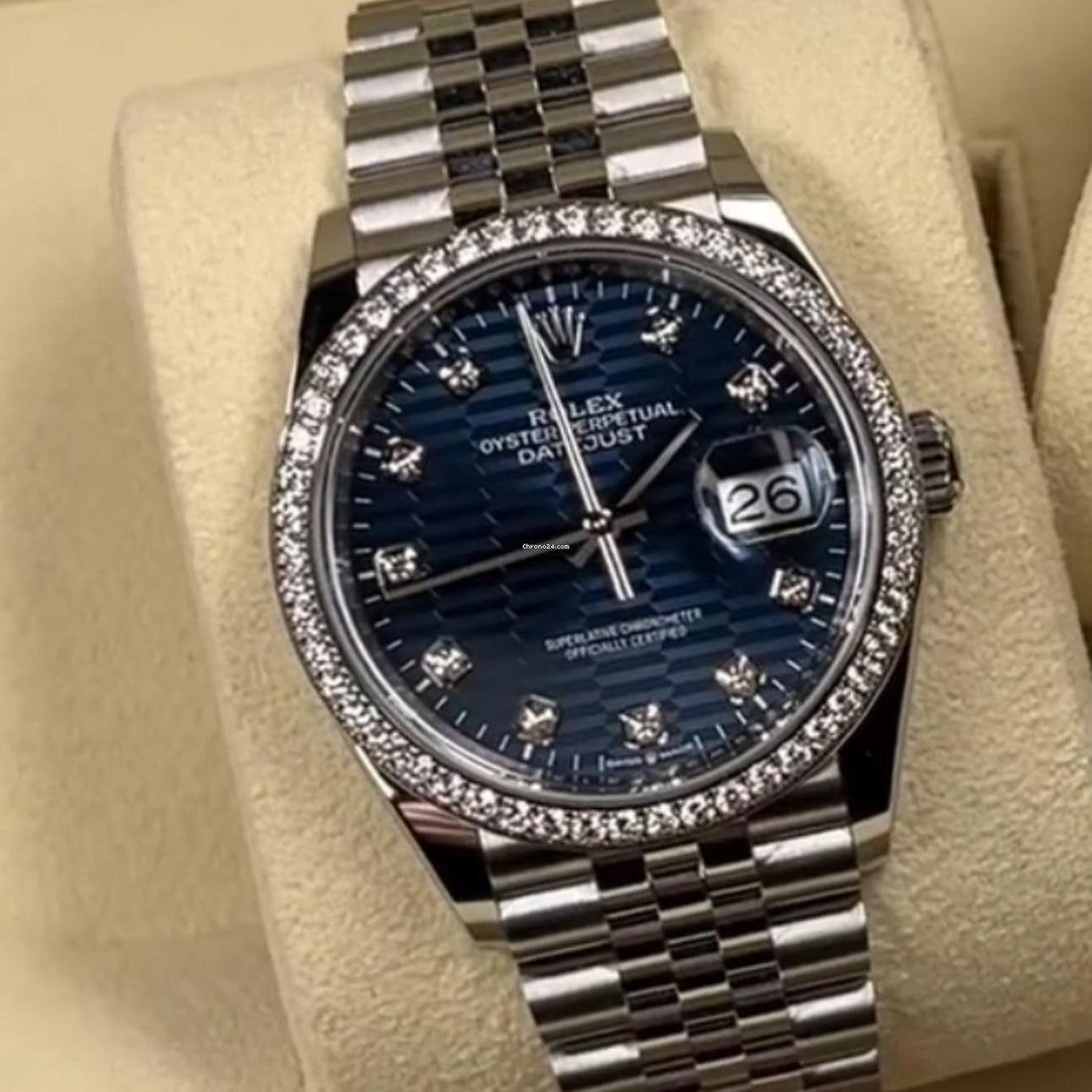Rolex Datejust 36 NEW 2023 Datejust 36 BLUE MOTIF DIAMOND FACTORY DIAMOND BEZEL 126284RBR