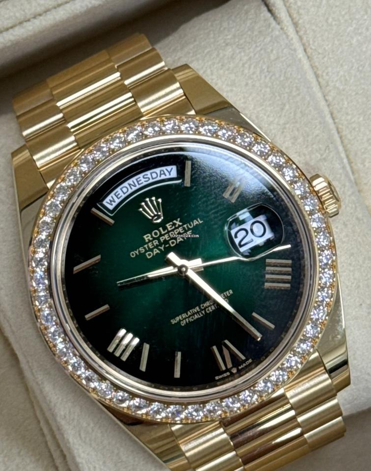 Rolex Day-Date 40 NEW RELEASE Day-Date 40 OMBRÉ GREEN DIAL FACTORY BEZEL