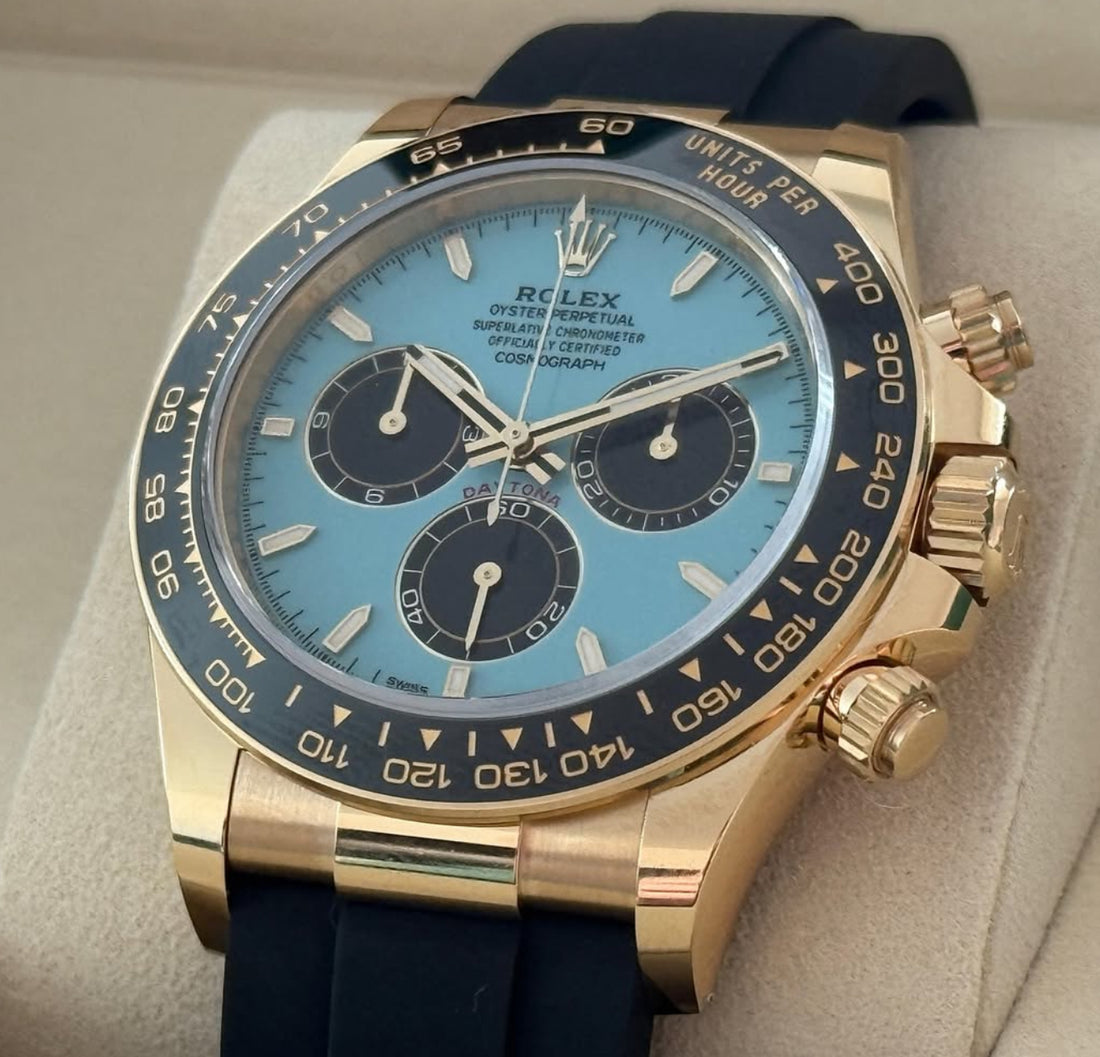 Rolex Cosmograph Daytona 40mm Yellow Gold Turquoise Blue Black Dial Cerachrom Bezel Oysterflex Bracelet - 126518LN - 2025