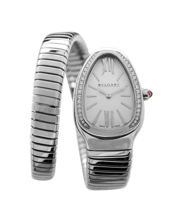 Serpenti Quartz Diamond White Dial Diamond Bezel Rubellite Crown Ladies Watch