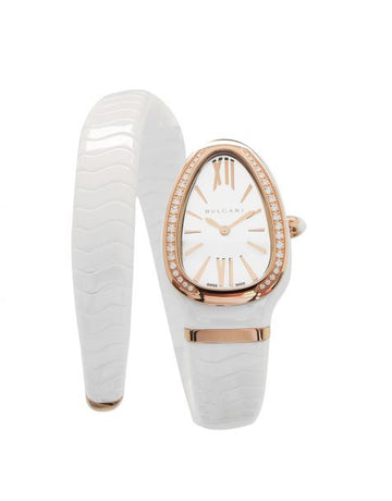 Serpenti Spiga Quartz White Dial Diamond Bezel Ladies Watch