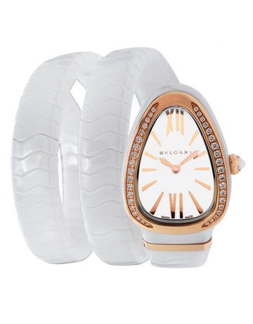 Serpenti Spiga Quartz White Lacquered Dial Diamond Bezel Ladies Watch