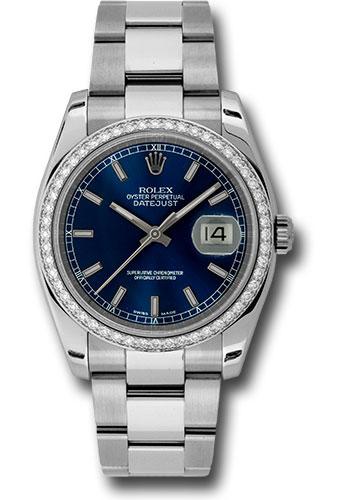 Rolex Steel and White Gold Datejust 36 Watch - 52 Diamond Bezel - Blue Index Dial - Oyster Bracelet - 116244 blio