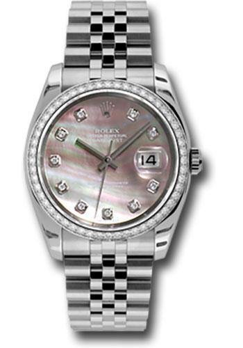 Rolex Steel and White Gold Datejust 36 Watch - 52 Diamond Bezel - Dark Mother-Of-Pearl Diamond Dial - Jubilee Bracelet - 116244 dkmdj