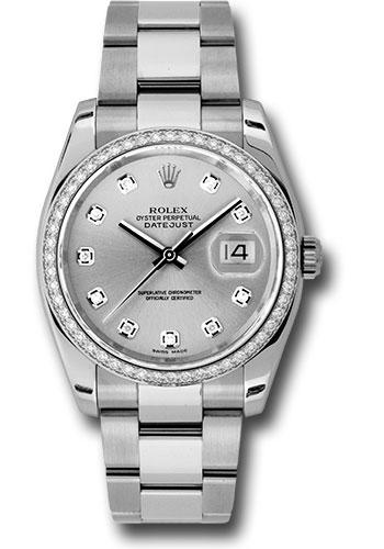 Rolex Steel and White Gold Datejust 36 Watch - 52 Diamond Bezel - Silver Diamond Dial - Oyster Bracelet - 116244 sdo