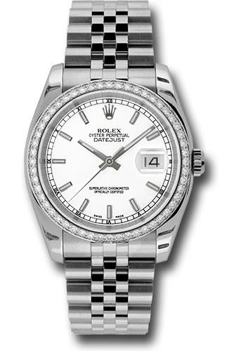 Rolex Steel and White Gold Datejust 36 Watch - 52 Diamond Bezel - White Index Dial - Jubilee Bracelet - 116244 wij