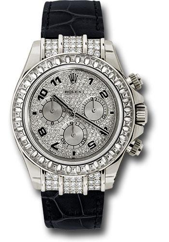 Rolex White Gold Cosmograph Daytona 40 Watch - Pave Diamond Enamel Arabic Dial - Black Leather Strap - 116599TBR