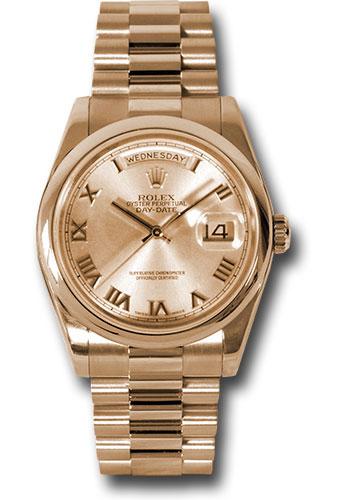 Rolex Pink Gold Day-Date 36 Watch - Domed Bezel - Pink Champagne Roman Dial - President Bracelet - 118205 chrp