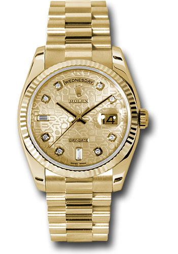 Rolex Yellow Gold Day-Date 36 Watch - Fluted Bezel - Champagne Jubilee Diamond Dial - President Bracelet - 118238 chjdp