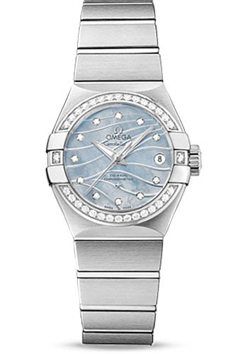 Omega Constellation Co-Axial Watch - 27 mm Steel Case - Diamond-Set Steel Bezel - Blue Mother-Of-Pearl Dial - 123.15.27.20.57.001