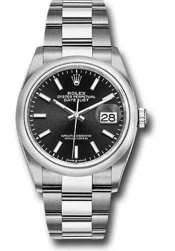 Rolex Steel Datejust 36 Watch - Domed Bezel - Black Index Dial - Oyster Bracelet - 2019 Release - 126200 bkio