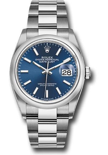 Rolex Steel Datejust 36 Watch - Domed Bezel - Blue Index Dial - Oyster Bracelet - 2019 Release - 126200 blio
