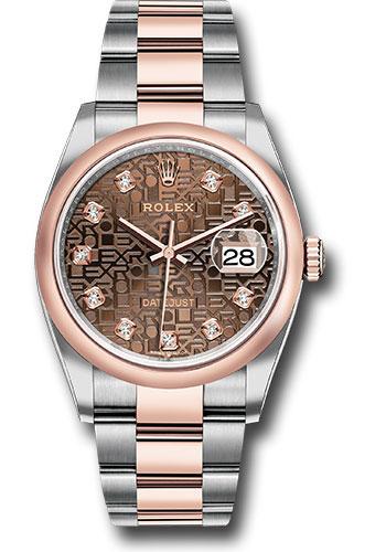 Rolex Steel and Everose Rolesor Datejust 36 Watch - Domed Bezel - Chocolate Jubilee Diamond Dial - Oyster Bracelet - 126201 chojdo