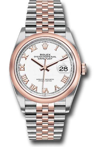 Rolex Steel and Everose Rolesor Datejust 36 Watch - Domed Bezel - White Roman Dial - Jubilee Bracelet - 126201 wrj