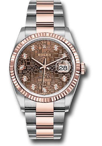 Rolex Steel and Everose Rolesor Datejust 36 Watch - Fluted Bezel - Chocolate Jubilee Diamond Dial - Oyster Bracelet - 126231 chojdo