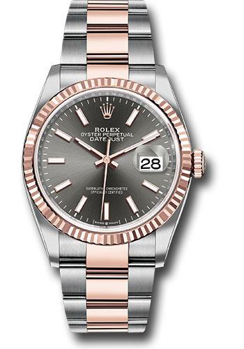 Rolex Steel and Everose Rolesor Datejust 36 Watch - Fluted Bezel - Dark Rhodium Index Dial - Oyster Bracelet - 126231 dkrio
