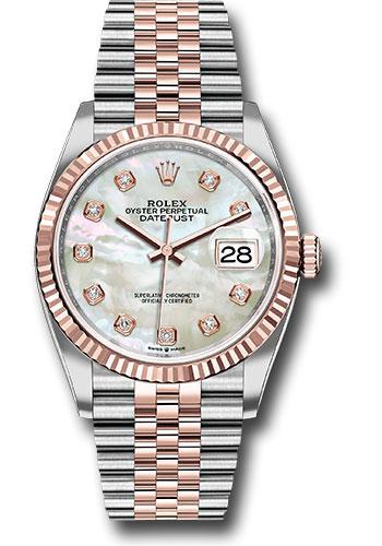 Rolex Steel and Everose Rolesor Datejust 36 Watch - Fluted Bezel - White Mother-Of-Pearl Diamond Dial - Jubilee Bracelet - 126231 mdj