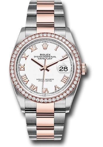 Rolex Steel and Everose Rolesor Datejust 36 Watch - Diamond Bezel - White Roman Dial - Oyster Bracelet - 126281RBR wro