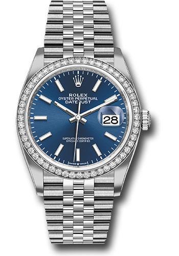 Rolex Steel Datejust 36 Watch - Diamond Bezel - Blue Index Dial - Jubilee Bracelet - 2019 Release - 126284RBR blij
