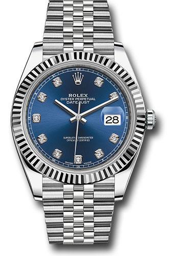 Rolex Steel and White Gold Rolesor Datejust 41 Watch - Fluted Bezel - Blue Diamond Dial - Jubilee Bracelet - 126334 bldj