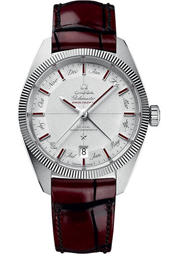 Omega Constellation Globemaster Co-Axial Master Chronometer Annual Calendar Limited Edition of 52 Watch - 41 mm Platinum Case - Platinum Dial - Burgundy Leather Strap - 130.93.41.22.99.001