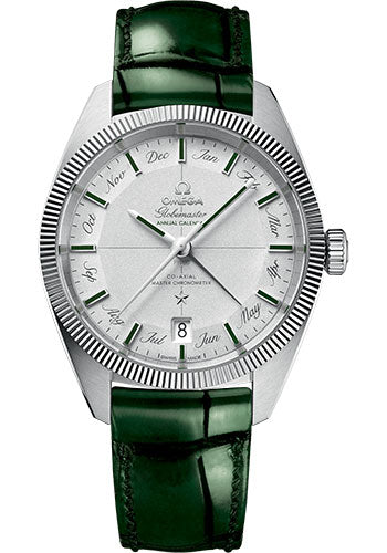 Omega Constellation Globemaster Co-Axial Master Chronometer Annual Calendar Limited Edition of 52 Watch - 41 mm Platinum Case - Platinum Dial - Green Leather Strap - 130.93.41.22.99.002