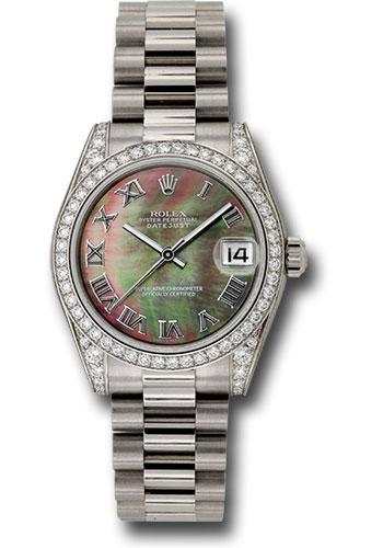 Rolex White Gold Datejust 31 Watch - 48 Diamond Bezel - Dark Mother-Of-Pearl Roman Dial - President Bracelet - 178159 dkmrp