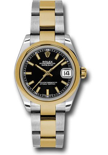 Rolex Steel and Yellow Gold Datejust 31 Watch - Domed Bezel - Black Index Dial - Oyster Bracelet - 178243 bkio