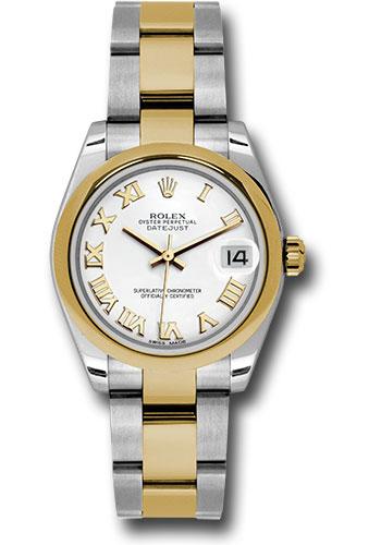 Rolex Steel and Yellow Gold Datejust 31 Watch - Domed Bezel - White Roman Dial - Oyster Bracelet - 178243 wro