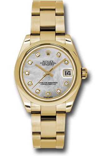 Rolex Yellow Gold Datejust 31 Watch - Domed Bezel - White Mother-Of-Pearl Diamond Dial - Oyster Bracelet - 178248 mdo