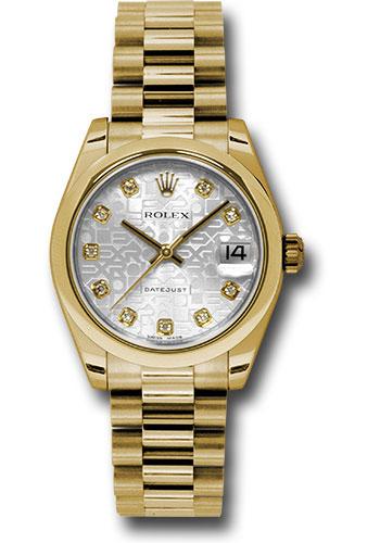 Rolex Yellow Gold Datejust 31 Watch - Domed Bezel - Silver Jubilee Diamond Dial - President Bracelet - 178248 sjdp