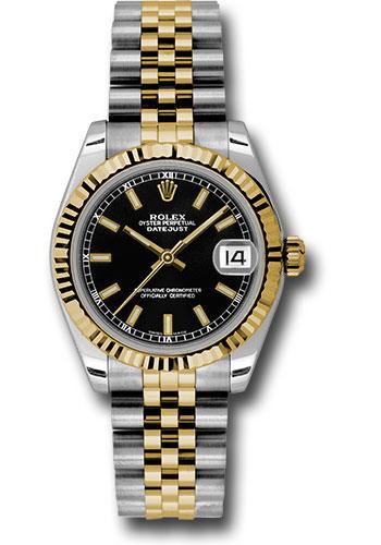 Rolex Steel and Yellow Gold Datejust 31 Watch - Fluted Bezel - Black Index Dial - Jubilee Bracelet - 178273 bkij