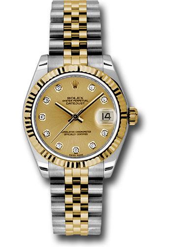 Rolex Steel and Yellow Gold Datejust 31 Watch - Fluted Bezel - Champagne Diamond Dial - Jubilee Bracelet - 178273 chdj