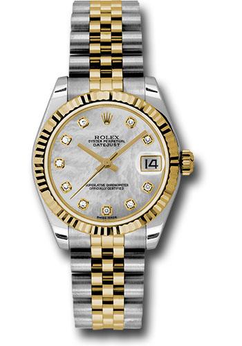 Rolex Steel and Yellow Gold Datejust 31 Watch - Fluted Bezel - Mother-Of-Pearl Diamond Dial - Jubilee Bracelet - 178273 mdj