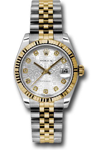 Rolex Steel and Yellow Gold Datejust 31 Watch - Fluted Bezel - Silver Jubilee Diamond Dial - Jubilee Bracelet - 178273 sjdj