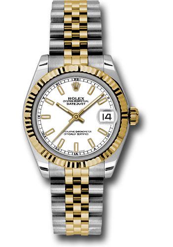 Rolex Steel and Yellow Gold Datejust 31 Watch - Fluted Bezel - White Index Dial - Jubilee Bracelet - 178273 wij