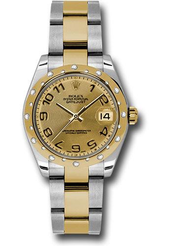 Rolex Steel and Yellow Gold Datejust 31 Watch - 24 Diamond Bezel - Champagne Concentric Circle Arabic Dial - Oyster Bracelet - 178343 chcao