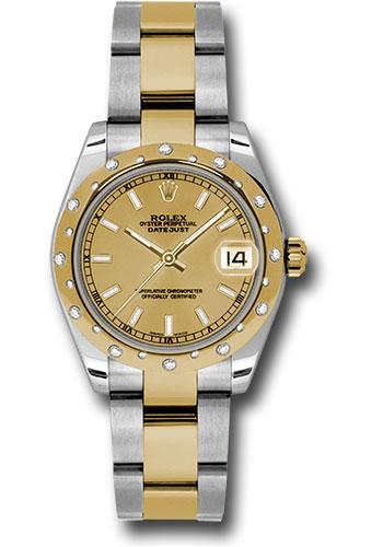 Rolex Steel and Yellow Gold Datejust 31 Watch - 24 Diamond Bezel - Champagne Index Dial - Oyster Bracelet - 178343 chio