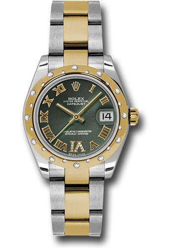 Rolex Steel and Yellow Gold Datejust 31 Watch - 24 Diamond Bezel - Olive Green Diamond Roman Vi Roman Dial - Oyster Bracelet - 178343 ogdro