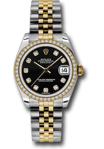 Rolex Steel and Yellow Gold Datejust 31 Watch - 46 Diamond Bezel - Black Diamond Dial - Jubilee Bracelet - 178383 bkdj