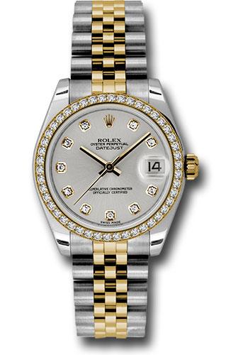 Rolex Steel and Yellow Gold Datejust 31 Watch - 46 Diamond Bezel - Silver Diamond Dial - Jubilee Bracelet - 178383 sdj