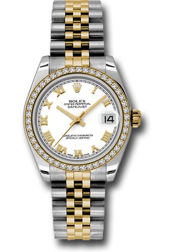 Rolex Steel and Yellow Gold Datejust 31 Watch - 46 Diamond Bezel - White Roman Dial - Jubilee Bracelet - 178383 wrj