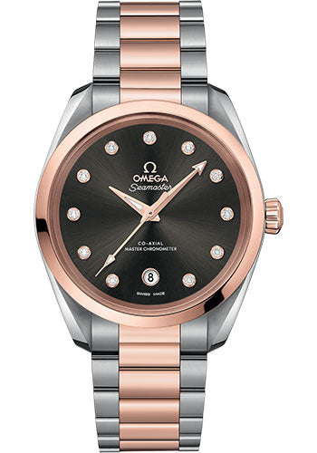 Omega Seamaster Aqua Terra 150M Co-Axial Master Chronometer Ladies Watch - 38 mm Steel And Sedna Gold Case - Glossy Grey Diamond Dial - 220.20.38.20.56.001